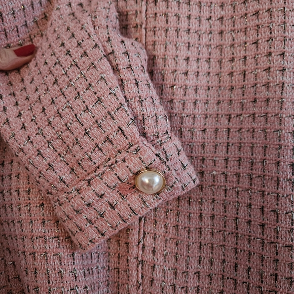 NWT Liz Claiborne Pink Tweed Blazer with Pearl Buttons Size 10 - Picture 5 of 8